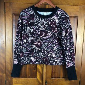NEW Joie Burgundy/Black Floral Cropped Weekender Sweatshirt Athleisure Comfy